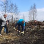 Vrijwilligers aan de slag met een insectenmuur in de Vlinderkamp bij Gieten. Foto – Erik de Gruijter